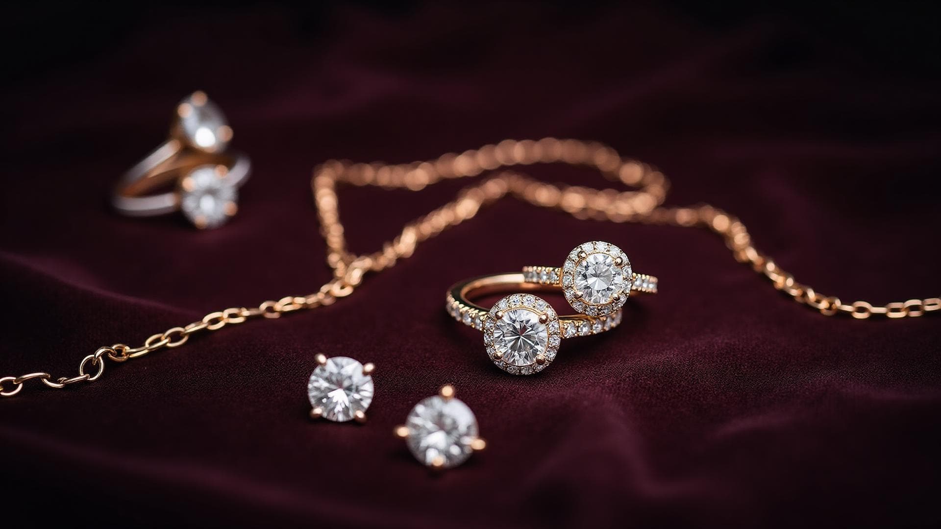 Luxury jewelry collection featuring diamonds, gold, and precious gemstones